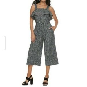APT. 9 Ruffle Wide Leg Jumpsuit Mineral Black Women's Large Zipper‎